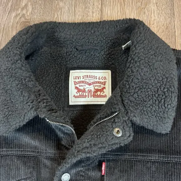 Levi’s Faux Shearling Corduroy Trucker Jacket Black LM3RC501 Men’s XXL - Picture 4 of 14